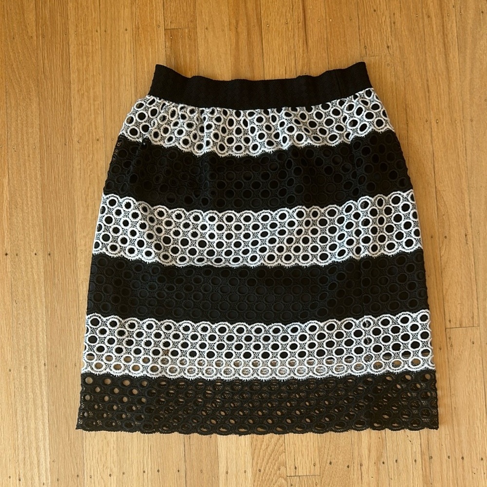 Aqua Black and White Embellished Pencil Skirt